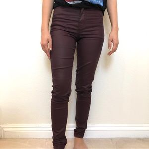 H&M burgundy coated skinny jeans